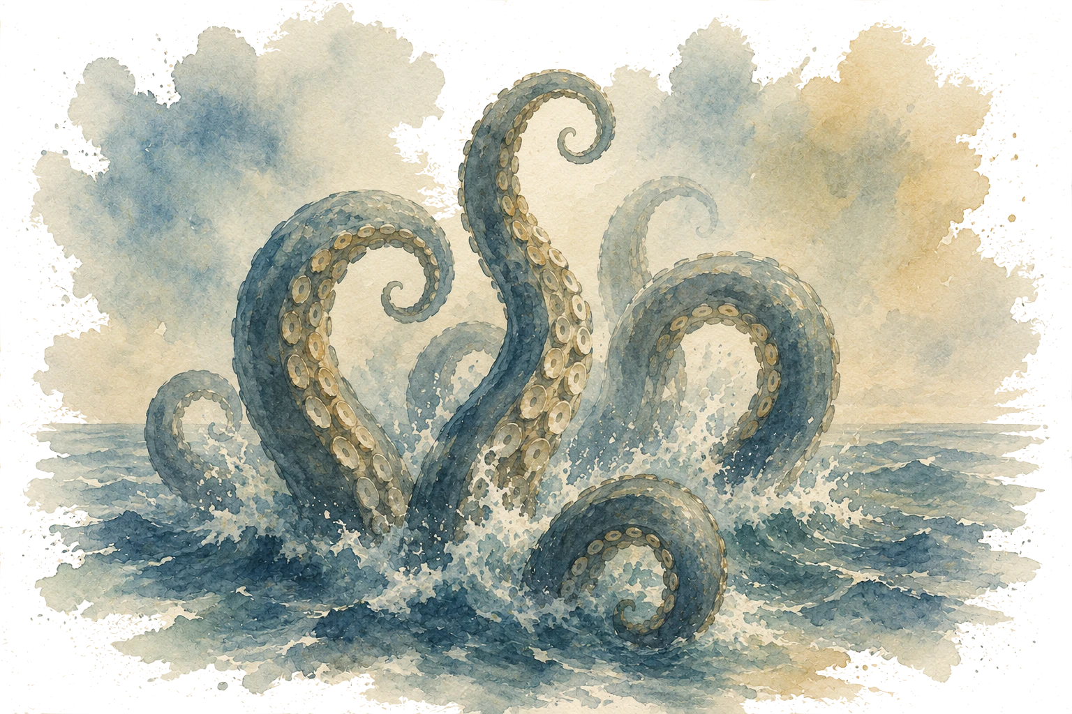 Watercolor illustration of tentacles rising from the water, representing talent below the surface
